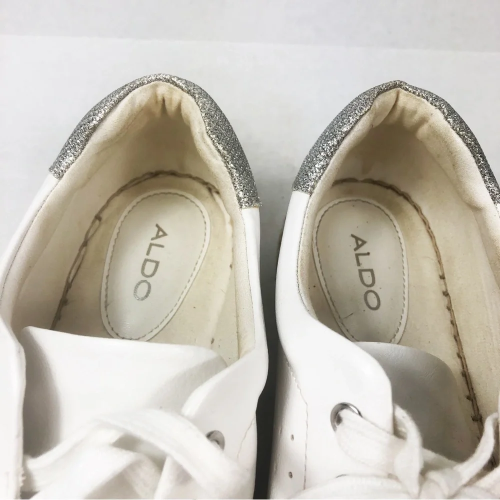 Aldo Espadrille Jute Lace Up Sneaker | White Silver | Size 10 - Picture 8 of 9
